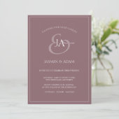 Faire-part de mariage simple de monogramme pourpre (Debout devant)