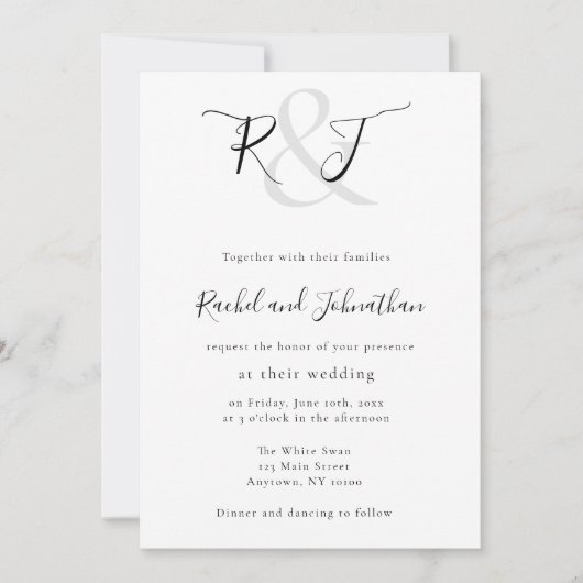 Faire-part de mariage simple de script Monogramme (Devant)