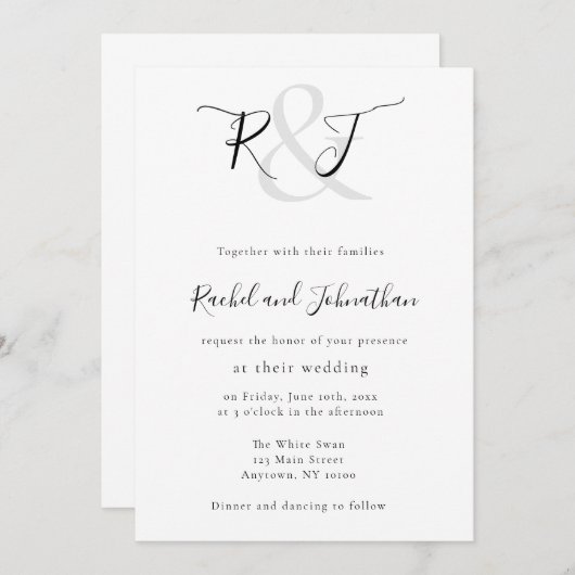 Faire-part de mariage simple de script Monogramme (Devant / Derrière)