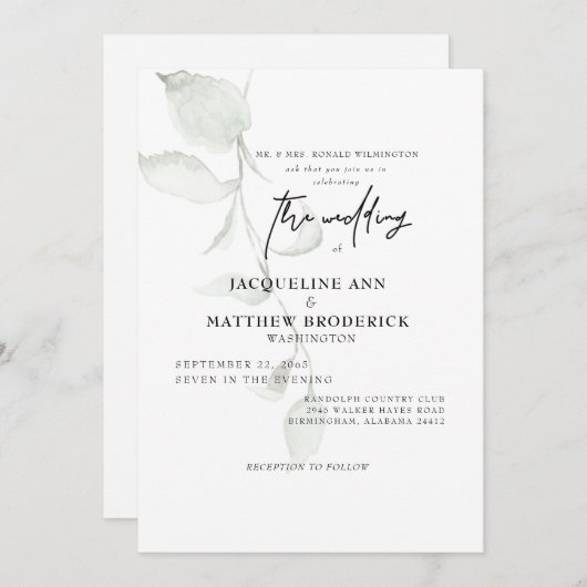 Faire-part de mariage simple des parents de mariée (Devant / Derrière)