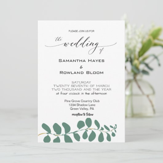 Faire-part de mariage simple d'eucalyptus (Debout devant)