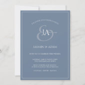 Faire-part de mariage simple Dusty Blue Monogram (Devant)
