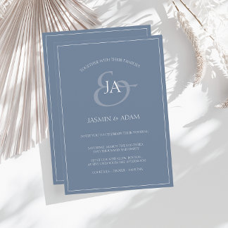 Faire-part de mariage simple Dusty Blue Monogram