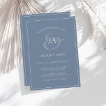 Faire-part de mariage simple Dusty Blue Monogram<br><div class="desc">Simple Faire-part de mariage Monogramme bleu Dusty. Impressionnez vos invités mariages avec ce faire-part de mariage bleu poudreux branché avec une belle écriture blanche, avec les initiales de la mariée et du marié sur un arrière - plan bleu poussiéreux. Cette Invitation a un superbe design bleu bébé, avec des vibes...</div>