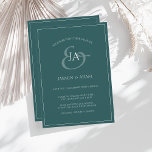 Faire-part de mariage simple Emerald Green Monogra<br><div class="desc">Simple Faire-part de mariage Monogramme vert émeraude. Impressionnez vos invités mariages avec ce faire-part de mariage vert foncé branché avec une belle écriture blanche, avec les initiales de la mariée et du marié sur un arrière - plan vert émeraude. Cette Invitation a un superbe design vert de forêt, avec des...</div>