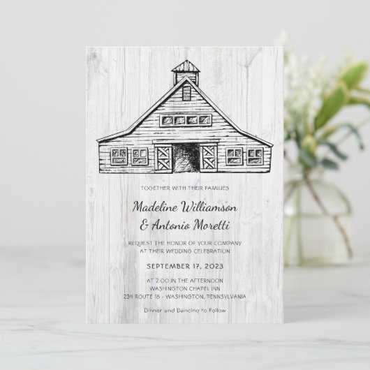 Faire-part de mariage simple en bois de grange de  (Debout devant)