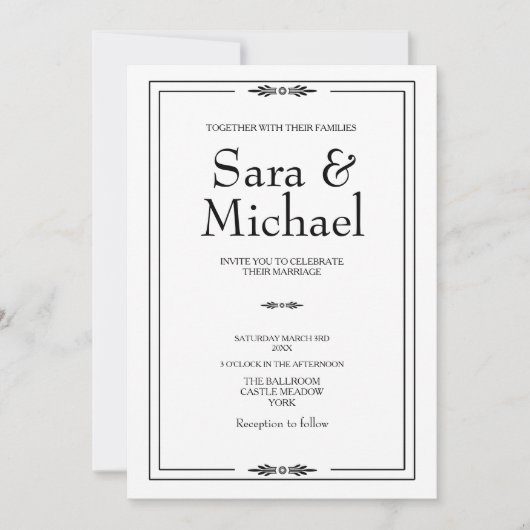 Faire-part de mariage simple en noir et blanc (Devant)