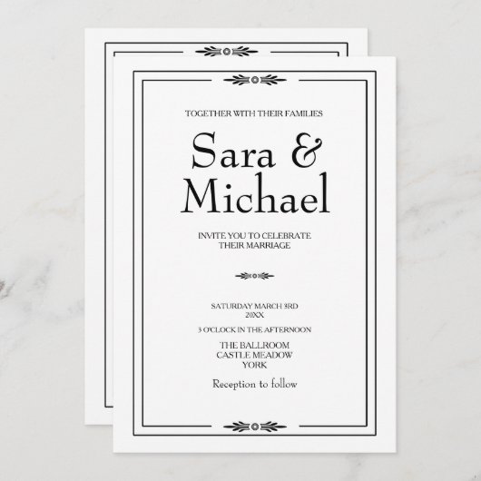 Faire-part de mariage simple en noir et blanc (Devant / Derrière)