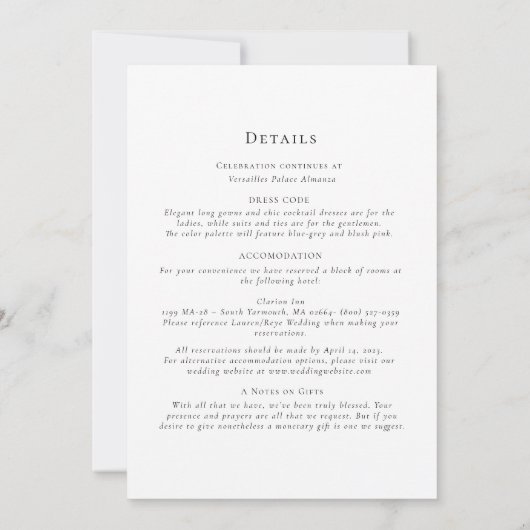 Faire-part de mariage simple en noir et blanc (Dos)