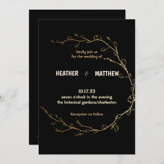 Faire-part de mariage simple en or (Devant / Derrière)