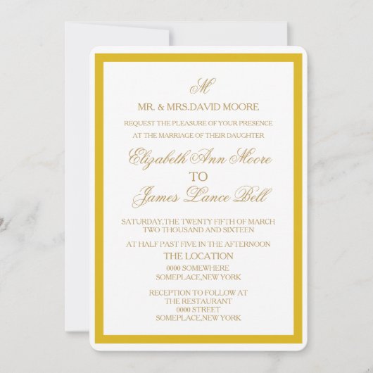 Faire-part de mariage simple en or et blanc (Devant)