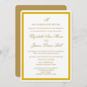Faire-part de mariage simple en or et blanc