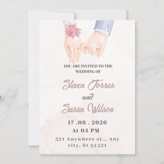Faire-part de mariage simple et élégant avec aquar (Devant)