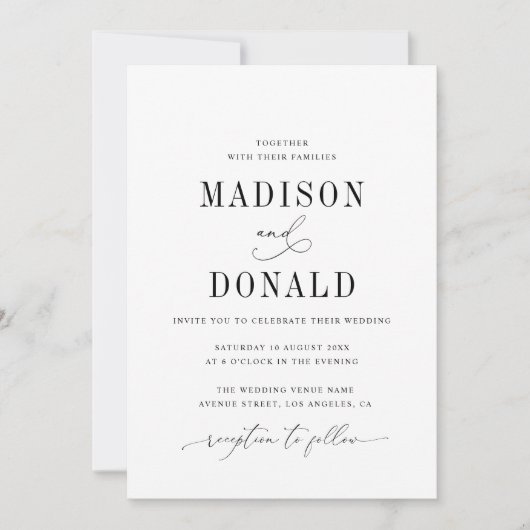 faire-part de mariage simple et formelle en noir e (Devant)