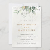 Faire-part de mariage simple Feuille vert et or (Devant)