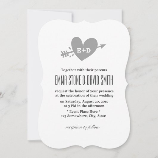 Faire-part de mariage Simple Heart & Arrow Love (Devant)