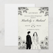 Faire-part de mariage simple illustration beige no (Devant / Derrière)