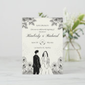 Faire-part de mariage simple illustration beige no (Debout devant)