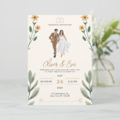 Faire-part de mariage simple illustrée en vert crè (Debout devant)