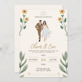 Faire-part de mariage simple illustrée en vert crè (Devant / Derrière)