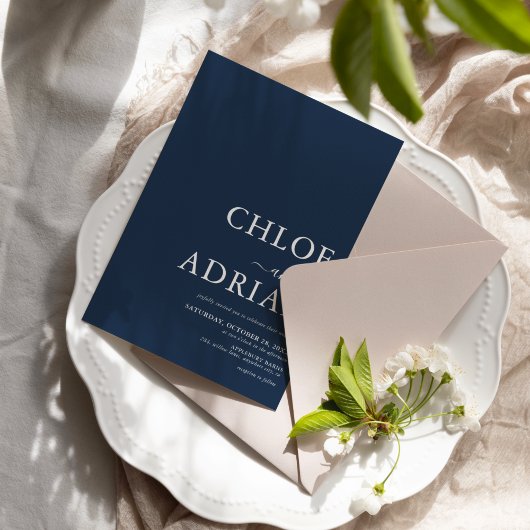 Faire-part de mariage simple minimal bleu marine