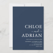 Faire-part de mariage simple minimal bleu marine (Devant)
