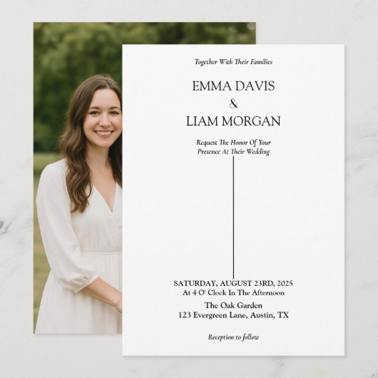 Faire-part de mariage simple moderne avec photo de (Devant / Derrière)