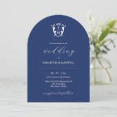 Faire-part de mariage simple monogramme bleu marin (Debout devant)