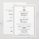 Faire-part de mariage simple noir et blanc à petit (Devant / Derrière)