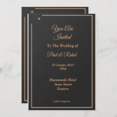 Faire-part de mariage simple, noir et or (Devant / Derrière)