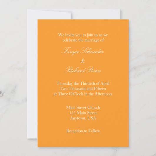 Faire-part de mariage simple orange blanc (Devant)