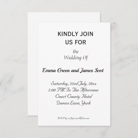 Faire-part de mariage simple personnalisée (Devant / Derrière)