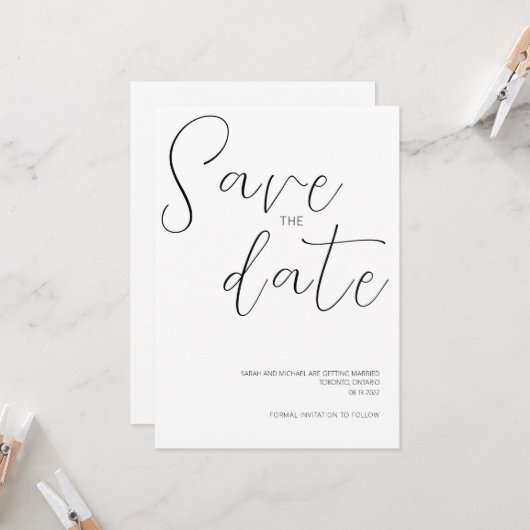 Faire-part de mariage simple pour annoncer la date (Devant/Arrière en situation)