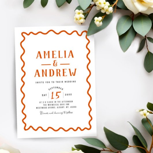 Faire-part de mariage simple rétro Bold Orange