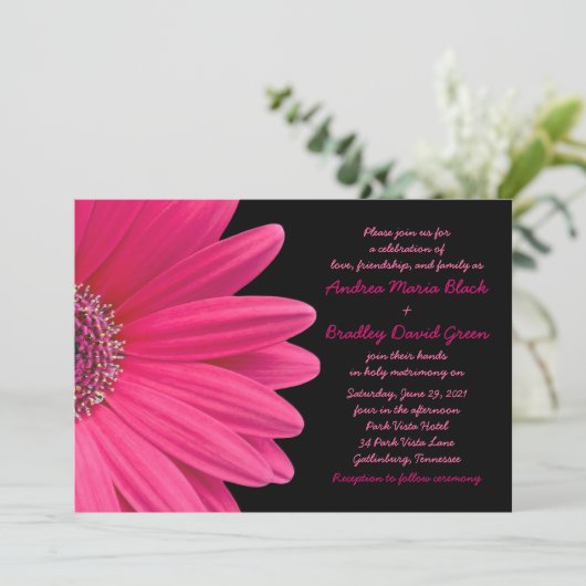 Faire-part de mariage simple rose Gerbera Daisy (Debout devant)