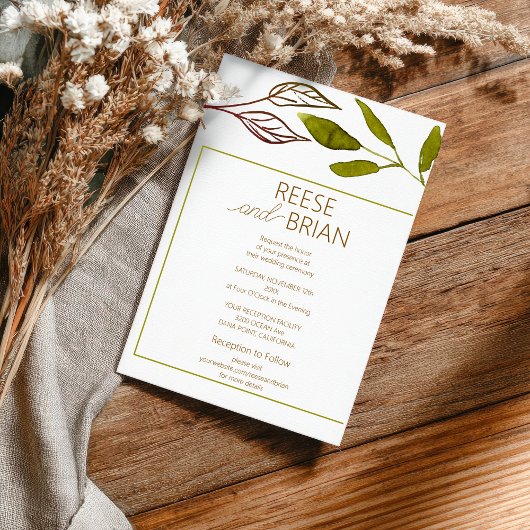 Faire-part de mariage Simple Vert et Brun Nature