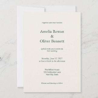 Faire-part de mariage simple vert ivoire avec déta