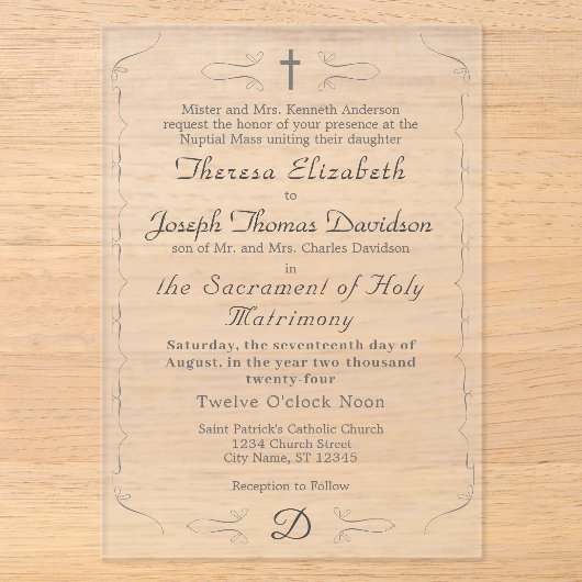 Faire-part de mariage simplement catholique (Recto)