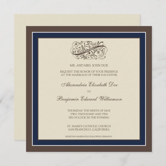 Faire-part de mariage simplement élégant (bleu (Devant / Derrière)