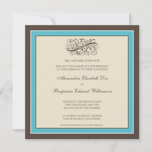 Faire-part de mariage simplement élégant (bleu (Devant)