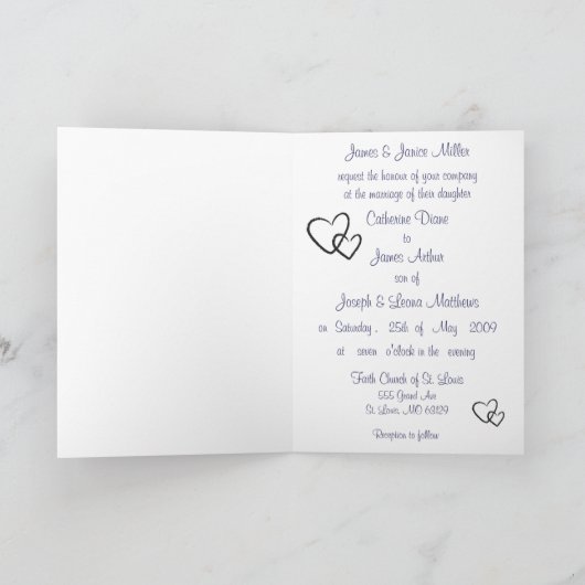 Faire-part de mariage simplement élégant de coeur (Intérieur)