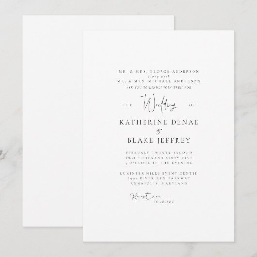 Faire-part de mariage simplement élégant pour les (Devant / Derrière)