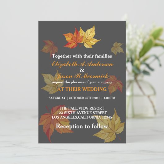 Faire-part de mariage simples de Feuilles d'érable (Debout devant)