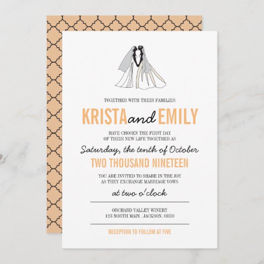 Faire-part de mariage simples en silhouettes (Devant / Derrière)