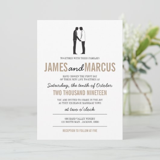 Faire-part de mariage simples en silhouettes (Debout devant)