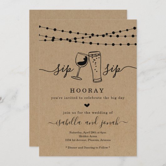Faire-part de mariage Sip Sip Hooray (Devant / Derrière)