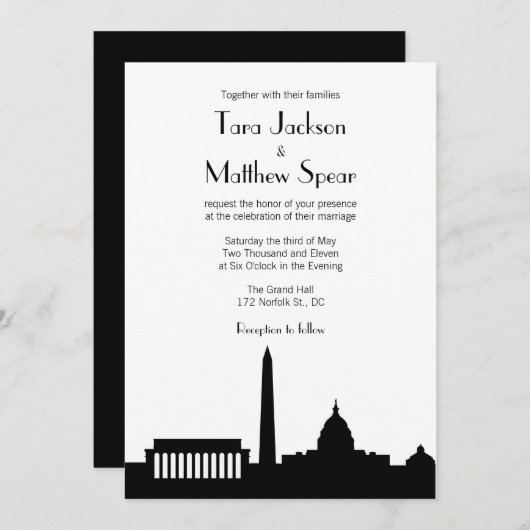 Faire-part de mariage Skyline DC (Devant / Derrière)