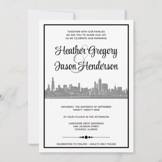 Faire-part de mariage Skyline de Chicago (Devant)