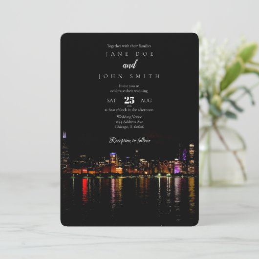 Faire-part de mariage Skyline de Chicago (Debout devant)