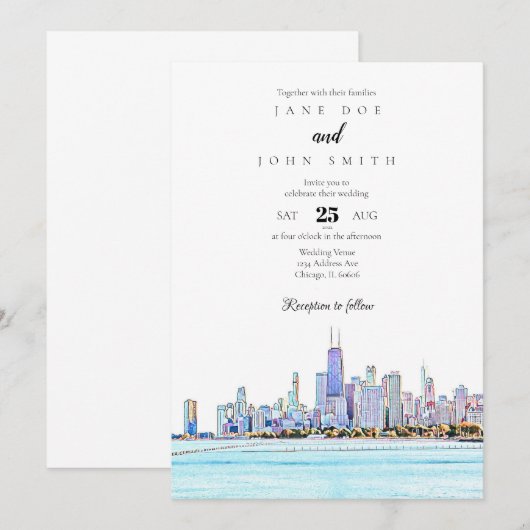 Faire-part de mariage Skyline de Chicago (Devant / Derrière)